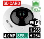 4.2 MP (2048x2048) H.264/H.265 SD CARD, POE, WiFi, ALARM, CVBS VE SESLİ PANAROMİK FISHEYE KAMERA