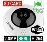 2 MP (1520x1520) H.264 SD CARD, POE, WiFi, ALARM, CVBS VE SESLİ PANAROMİK FISHEYE KAMERA